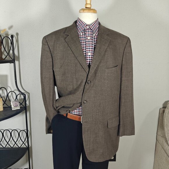 Coconut Grove Men's Sport Coat Blazer Three Button Brown Linen Polyester 48R - Picture 1 of 15